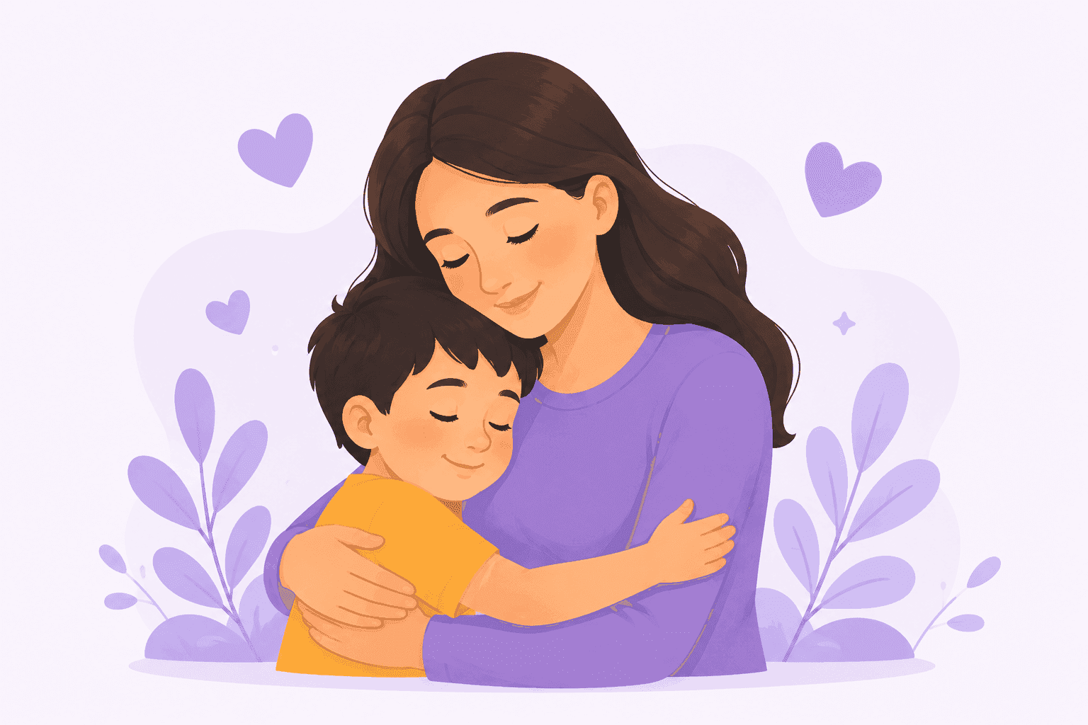 A mother hugging her young child